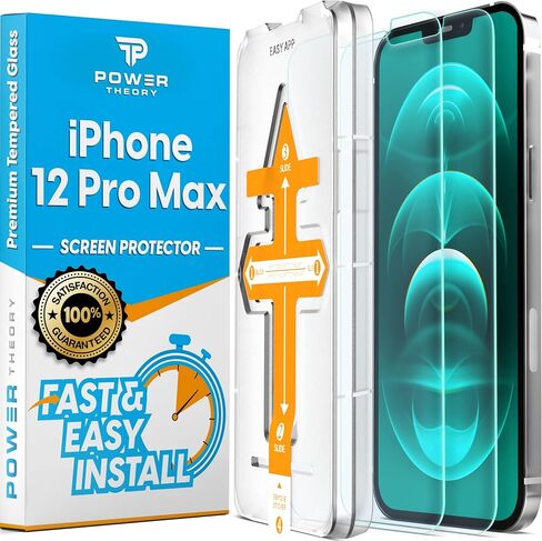 Power Theory Designed for iPhone 12 Pro Max Screen Protector Tempered Glass [9H Hardness], Easy Install Kit, 99% HD Bubble Free Clear, Case Friendly, Anti-Scratch, 2 Pack in Kuwait