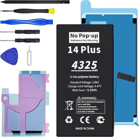 No Pop-up ‘Unknown Part’ Warning for iPhone 14 Pro Max Diagnostic Battery, Truthfully Rated 4323mAh Battery Replacement for iPhone 14 Pro Max with Full Tool Kit in Kuwait