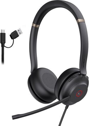 YealinkUH37USB Headset (1308141) with Noise Cancelling Mic, Wired Headset for Computer PC Laptop VoIP Phone, USB-C/A Cable, Works with Zoom and Other Leading UC Platforms in Kuwait