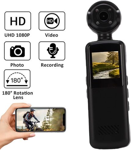 1080P Pocket Camera,Handheld Vlogging Camera with 180 Rotating Len and LED Ligh for Daily Recording in Kuwait