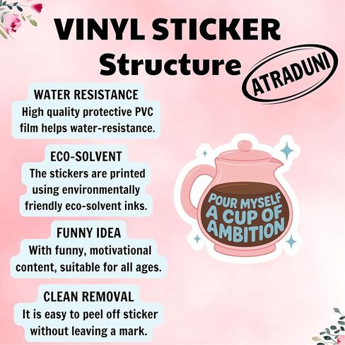 (3Pcs) Pour Myself a Cup of Ambition Stickers 3 Inch Funny Coffee Motivation Vinyl Decals for Water Bottles Laptops Tumblers Notebooks Planners and Journals in Saudi Arabia