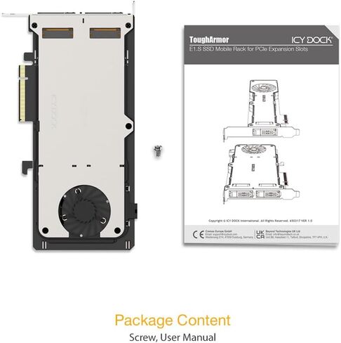 ICY DOCK ExpressSlot Elite MB303E5P-B Removable 2 Bay E1.S NVMe SSD (9.5mm) to PCIe 5.0 x8 Mobile Rack Enclosure / Adapter Card for PCIe Expansion Slot (Bifurcation Required) in Kuwait
