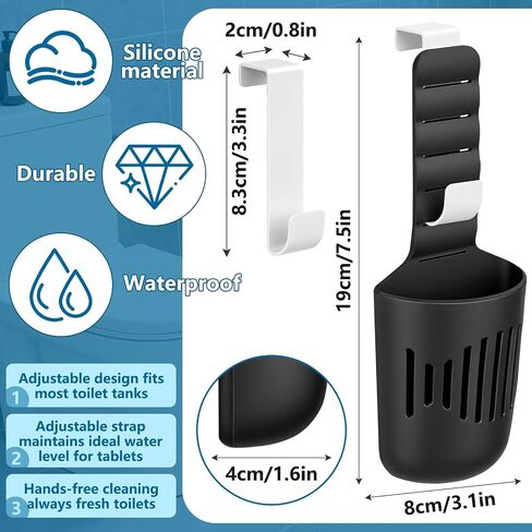 SelfTek 2PCS Adjustable Toilet Tank Tablet Holder, Hanging Toilets Bowl Cleaner Carrier with Hook, Fit Up to 7-Inch Water Level, Durable Elastic Silicone for Standard Toilet Tank in Saudi Arabia