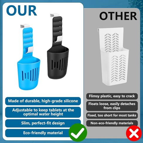 SelfTek 2PCS Adjustable Toilet Tank Tablet Holder, Hanging Toilets Bowl Cleaner Carrier with Hook, Fit Up to 7-Inch Water Level, Durable Elastic Silicone for Standard Toilet Tank in Saudi Arabia