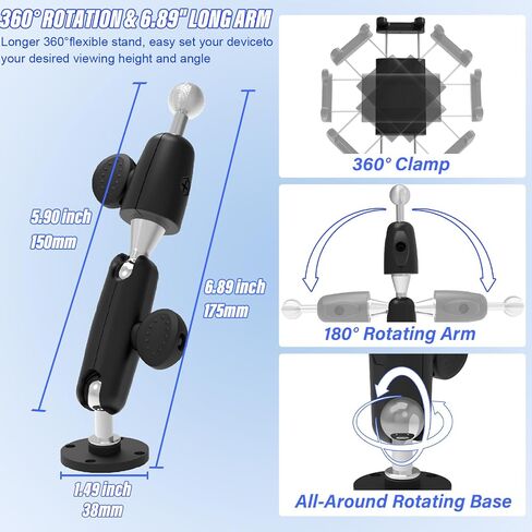 Drill-Base Tablet Mount for Boat Helm, Metal Arm Rust-Proof Coating in Saudi Arabia