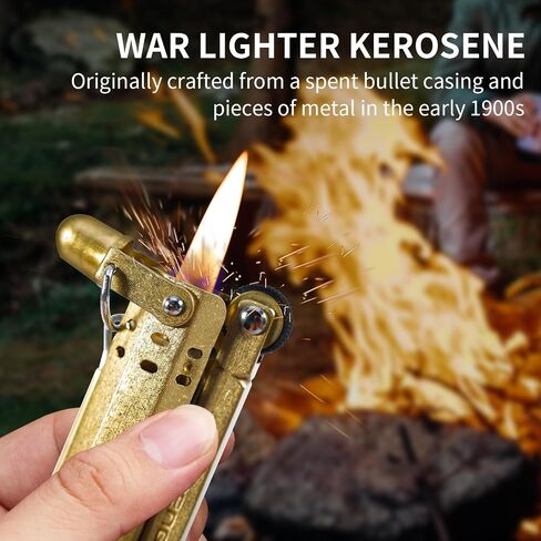 Handmade Trench Lighter WWI WWII Windproof Vintage Kerosene Pipe Lighter and Copper Brass Fuel Bottle, Gift for Men Dad Father Husband Grandparents in Kuwait