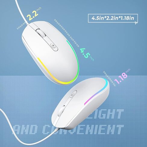Seenda Wired Mouse, LED RGB Backlit Mouse with 1.5m USB Cable, 1600 DPI Silent Ergonomic Portable Computer Laptop Corded Mice for All USB Enabled Devices - White in Kuwait