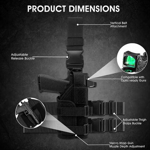 AIKATE Drop Leg Gun Holster with Optic/Light/Laser, Adjustable Universal Thigh Pistol Holster for Men and Women, Fits for Glock 1911, 9mm, .40, .45, .380, S&W M&P, Most Mid-Size Pistols in Saudi Arabia