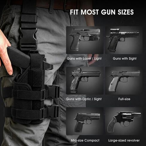 AIKATE Drop Leg Gun Holster with Optic/Light/Laser, Adjustable Universal Thigh Pistol Holster for Men and Women, Fits for Glock 1911, 9mm, .40, .45, .380, S&W M&P, Most Mid-Size Pistols in Saudi Arabia
