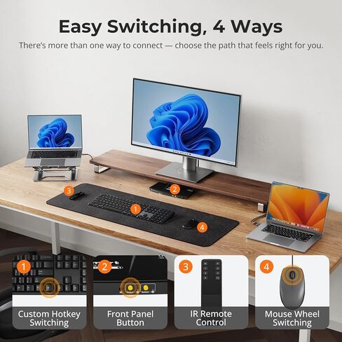 TESmart 8K USB-C KVM Switch 2 Laptops 1 Monitor, USB3.0 KVM Switch 2 Ports 4K@144Hz, Type C 60W Charging for Laptop, 1G Ethernet, EDID Emulators, Hotkey Switch, ADI Chip for Gaming & Home Office in Kuwait