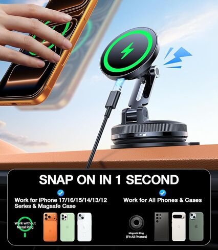 Kaistyle Magsafe Car Mount Charger 15W Faster Magnetic Wireless Car Charger in Kuwait