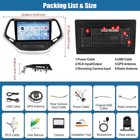 SIXTOP 4G+64G Android Car Stereo Radio for Jeep Cherokee Sport 2014-2018 Wireless CarPlay Android Auto Bluetooth 5.0 GPS Navigation 10.1 Inch HD Touch Screen FM/RDS WiFi 32EQ SWC AHD Backup Camera in Saudi Arabia