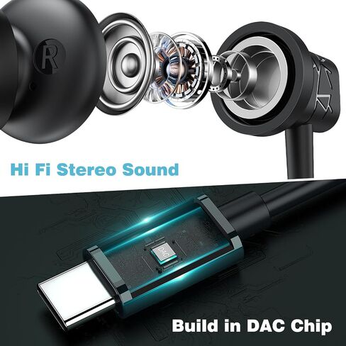USB C in Ear Earbuds with Microphone for iPhone 17 Pro 16 15， Black in Saudi Arabia