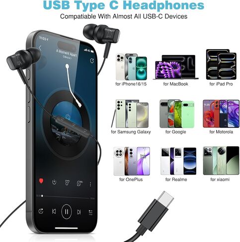 USB C in Ear Earbuds with Microphone for iPhone 17 Pro 16 15， Black in Saudi Arabia