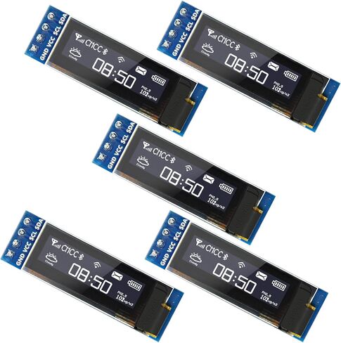 5 Pcs 0.91 Inch I2C OLED Display Module, 128x32 Pixel SSD1306 Luminous OLED Screen Board Compatible with Arduino Raspberry Pi ESP32 (White) in Kuwait