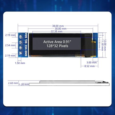 5 Pcs 0.91 Inch I2C OLED Display Module, 128x32 Pixel SSD1306 Luminous OLED Screen Board Compatible with Arduino Raspberry Pi ESP32 (White) in Kuwait