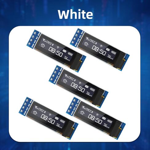 5 Pcs 0.91 Inch I2C OLED Display Module, 128x32 Pixel SSD1306 Luminous OLED Screen Board Compatible with Arduino Raspberry Pi ESP32 (White) in Kuwait