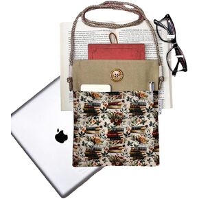 SODEF Book Tablet Ebook Bag Sleeve Case with Detachable Strap Beige Books and Flowers Design - Beige in Kuwait