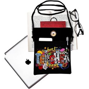 SODEF Book Tablet E-Reader Sleeve Case - Quality Teacher Ever Design - Black - Shoulder Strap Included in Kuwait
