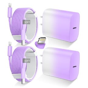 Phone 14 13 12 11 Fast Charger,10FT Long Phone Chargers Fast Charging Lightning Cable with 20W USB C Charger Block for Phone 14/14 Pro Max/13/13Pro Max/12/12 Pro Max/11/11Pro/X/Max,Pad,Purple gradient in Saudi Arabia