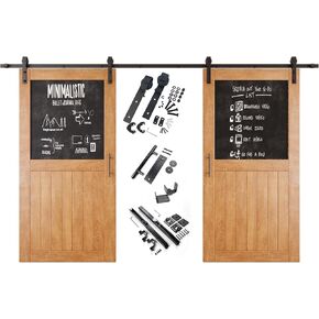 Early American 30x80 in. Sliding Barn Door, Set of 2 Doors,Half Chalkboard Design, Assembly Required, Finished Double Door with 11 ft Double Door Hardware Kit, Non-Bypass, Interior Use in Kuwait