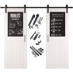 White 36x80 in. Sliding Barn Door, Set of 2 Doors,Half Chalkboard Design, Assembly Required, Finished Double Door with 13 ft Double Door Hardware Kit, Non-Bypass, Interior Use in Kuwait