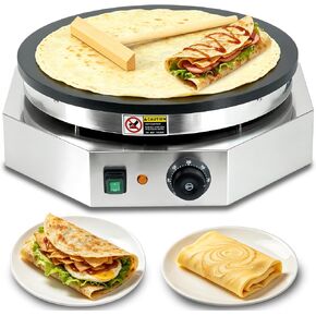 3000W Commercial Crepe Maker, 16" Non-Stick Electric Griddle with 0-300℃ Adjustable Temperature, Stainless Steel Pancake & Jianbing Machine with Wooden Spreader for Home, Snack Bar & Food Stall in Saudi Arabia