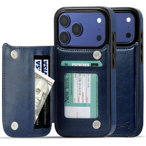 TORU for iPhone 17 Pro Wallet Case, RFID Blocking Flip Folio with Card Holder, ID Window, PU Leather, Kickstand, Magnetic Closure, Shockproof Cover - Blue 6.3" in Kuwait