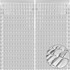 PADELO Silver Shimmer Wall Backdrop, Square Backdrop Curtain,2Pcs 3.3x6.6 Feet Silver Streamer Backdrop for Party Decorations in Saudi Arabia