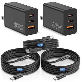 65W Super Fast Charger Type C for Samsung, 3-Port GaN USB C Charging Block PD/QC 3.0 & 6/10/10FT Cable for Samsung Galaxy S26 Ultra/S26+/S25 Ultra/S24/S23, iPhone 17/16/iPad/Mac Book/Android in Kuwait