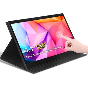 13.3" Touchscreen Portable Monitor, 1080P FHD IPS Display, USB-C & HDMI Plug-and-Play, Dual Speakers, Smart Cover & VESA Mount, External Monitor for Laptop, PC, Smartphone & Game Consoles in Kuwait