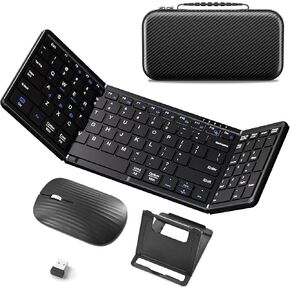 Full-Size Foldable Wireless Keyboard Mouse Combo for Travel, Black in Saudi Arabia