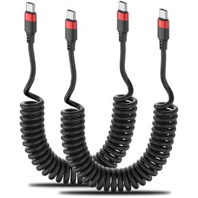Coiled USB C to USB C Cable, 2 Pack 3FT USBC Car Charger Cord, USBC to USBC Coiled Cable Fast Charging for Carplay, iPhone 17/16/15 Plus/Pro Max, Samsung Galaxy S25 S24 S23, Pixel 10 9 in Saudi Arabia