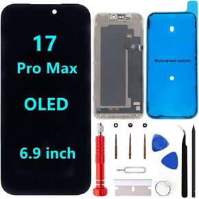 طقم استبدال شاشة OLED لهاتف iPhone 17 Pro Max [OLED ناعم، وليس LCD] شاشة 6.9 بوصة عالية الدقة بالكامل مجموعة رقمية تعمل باللمس A3257 A3525 A3526 A3527 مع أدوات إصلاح ومانع تسرب مقاوم للماء in Kuwait