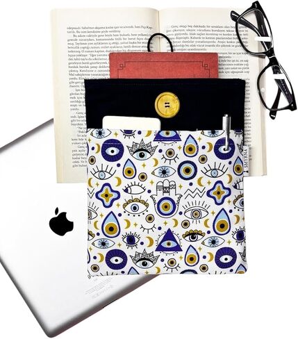 SODEF Book Sleeve/Tablet Case/E-Reader Cover for Nazar Boncuk, Eyes Pattern, Navy Blue - Textile, Linen, Casual Use - Navy Blue in Kuwait