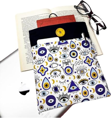SODEF Book Sleeve/Tablet Case/E-Reader Cover for Nazar Boncuk, Eyes Pattern, Navy Blue - Textile, Linen, Casual Use - Navy Blue in Kuwait