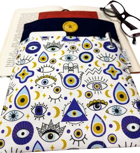 SODEF Book Sleeve/Tablet Case/E-Reader Cover for Nazar Boncuk, Eyes Pattern, Navy Blue - Textile, Linen, Casual Use - Navy Blue in Kuwait