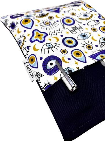 SODEF Book Sleeve/Tablet Case/E-Reader Cover for Nazar Boncuk, Eyes Pattern, Navy Blue - Textile, Linen, Casual Use - Navy Blue in Kuwait