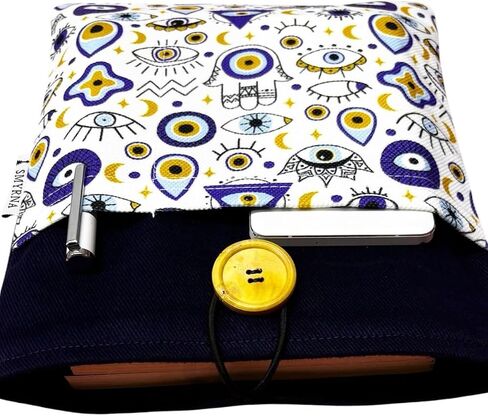 SODEF Book Sleeve/Tablet Case/E-Reader Cover for Nazar Boncuk, Eyes Pattern, Navy Blue - Textile, Linen, Casual Use - Navy Blue in Kuwait