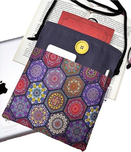 SODEF Book Tablet E-Reader Sleeve Case - Mandala Print - 100% Cotton - Purple - Casual Everyday Use - Purple, M in Kuwait