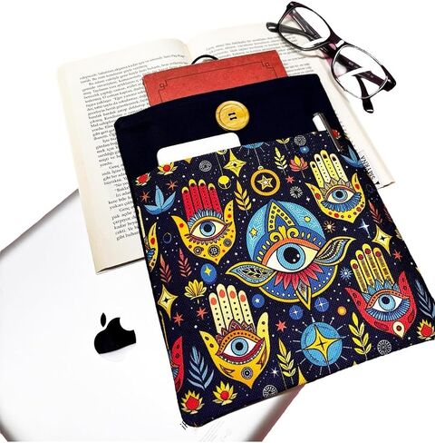 SODEF Multipurpose Sleeve Case for Tablets E-Readers and Books with Hamsa Eye Design - Fits MacBook and More - Multicolor in Kuwait