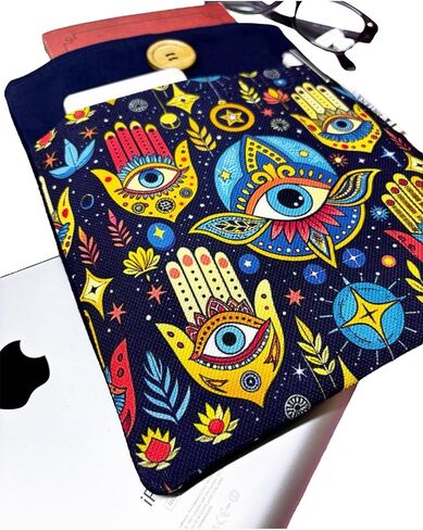 SODEF Multipurpose Sleeve Case for Tablets E-Readers and Books with Hamsa Eye Design - Fits MacBook and More - Multicolor in Kuwait
