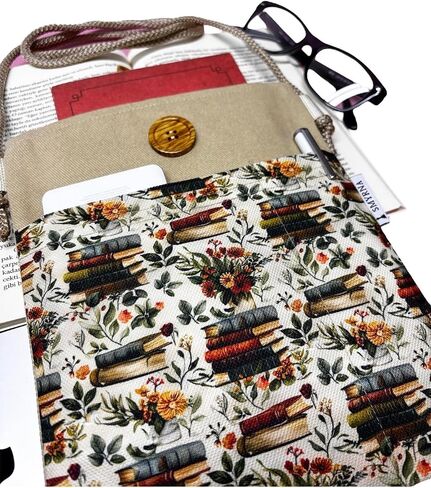 SODEF Book Tablet Ebook Bag Sleeve Case with Detachable Strap Beige Books and Flowers Design - Beige in Kuwait