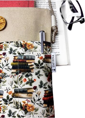 SODEF Book Tablet Ebook Bag Sleeve Case with Detachable Strap Beige Books and Flowers Design - Beige in Kuwait