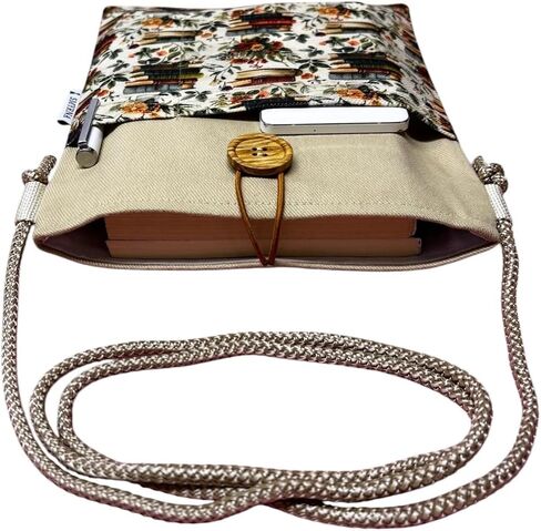 SODEF Book Tablet Ebook Bag Sleeve Case with Detachable Strap Beige Books and Flowers Design - Beige in Kuwait