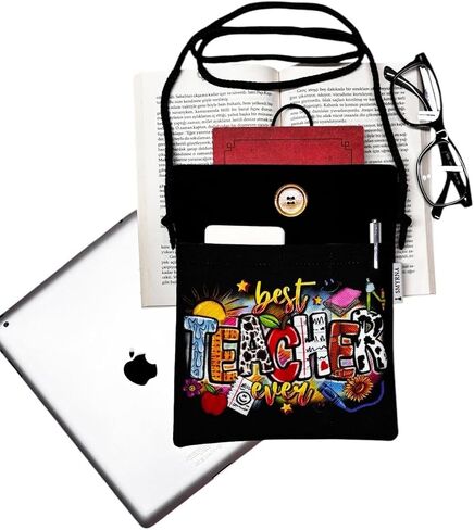 SODEF Book Tablet E-Reader Sleeve Case - Quality Teacher Ever Design - Black - Shoulder Strap Included in Kuwait