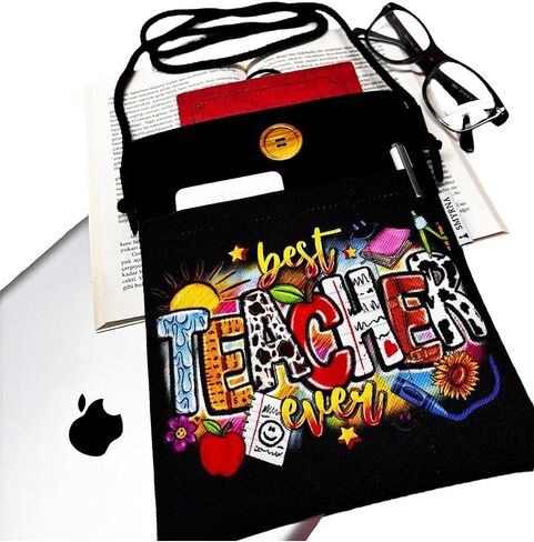 SODEF Book Tablet E-Reader Sleeve Case - Quality Teacher Ever Design - Black - Shoulder Strap Included in Kuwait