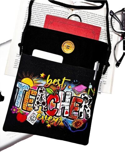 SODEF Book Tablet E-Reader Sleeve Case - Quality Teacher Ever Design - Black - Shoulder Strap Included in Kuwait