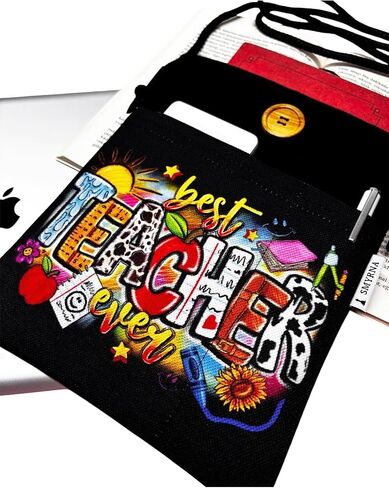 SODEF Book Tablet E-Reader Sleeve Case - Quality Teacher Ever Design - Black - Shoulder Strap Included in Kuwait