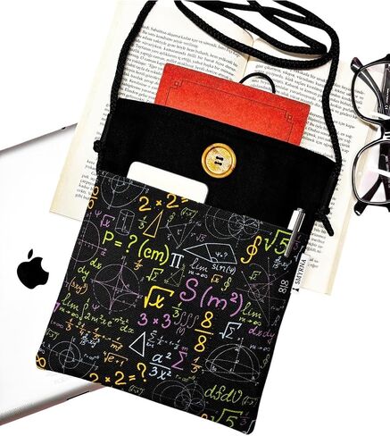 SODEF Linen Cotton Blend Tablet Sleeve Case Black Mathematics Print, Casual Daily Use, Unisex Design - Black in Kuwait